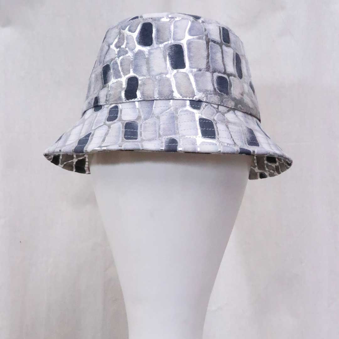 Limited edition leather bucket hat- in silver mosaic