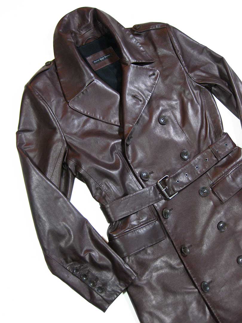 Edwardian style bespoke leather trench coat