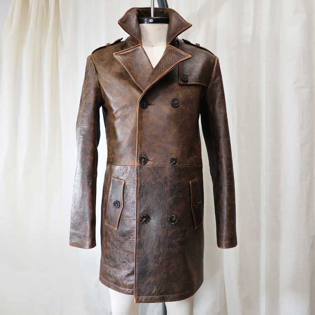 Leather trench coat -Front